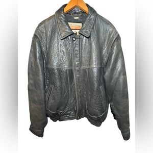 80s Vintage Members Only Black Classic Genuine Leather Bomber Jacket Size 46 XL